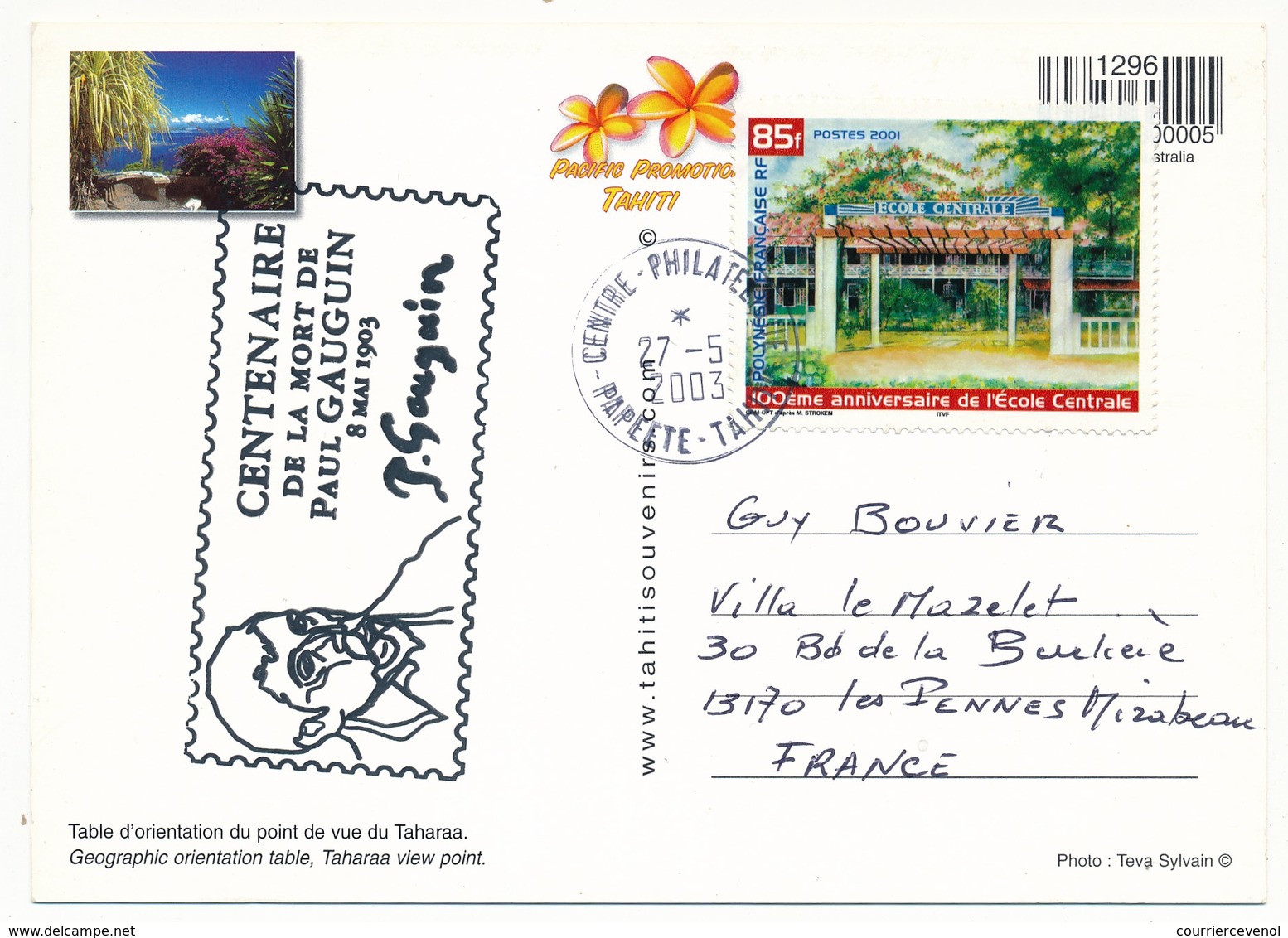 POLYNESIE FRANCAISE - Cachet "Centenaire De La Mort De Paul Gauguin 8 Mai 1903" - Sur CPM Papeete Centre Phil 2003 - Storia Postale