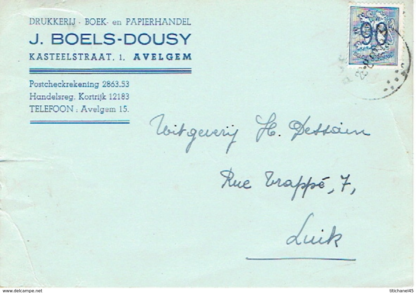 Postkaart Publicitaire AVELGEM 1952  - J. BOELS-DOUSY - Drukkerij-Boek- En Papierhandel - Avelgem