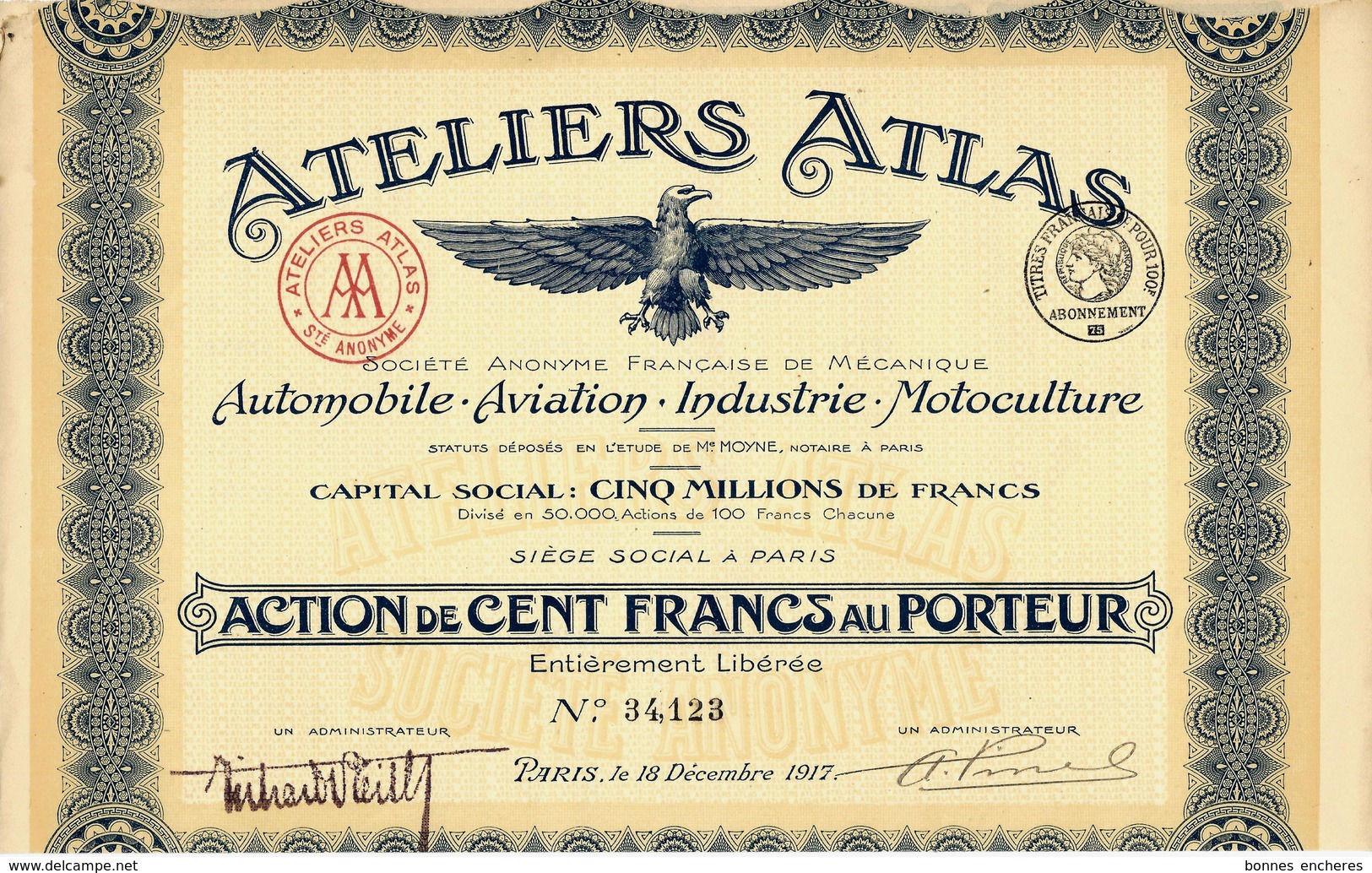 1917 ATELIERS ATLAS PARIS LEVALLOIS AUTOMOBILE AVIATION INDUSTRIE MOTOCULTURE B.Z.VOIR SCANS - Cars