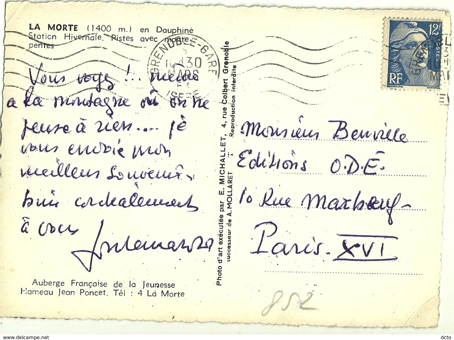 LA MORTE En Dauphiné Auberge Française De La Jeunesse Hameau Jean Poncet. Ed. Michallet (envoi 1951) - Other & Unclassified