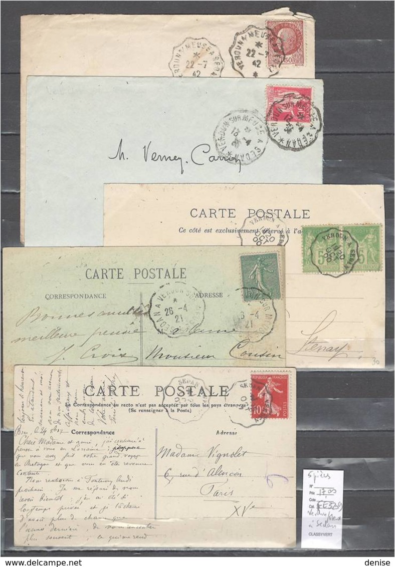 Lettres  Cachet  Convoyeur Verdun Sur Meuse à Sedan Et Retour - 5 Piéces - Cachets Diférents - Poste Ferroviaire