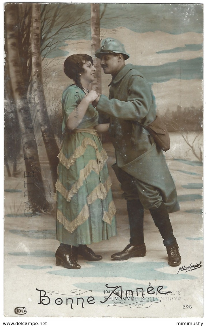 Carte Bonne Année Poilu Et Femme Couple - Patriotique - Militaria - Guerre 14 - 18 - Guerre 1914-18