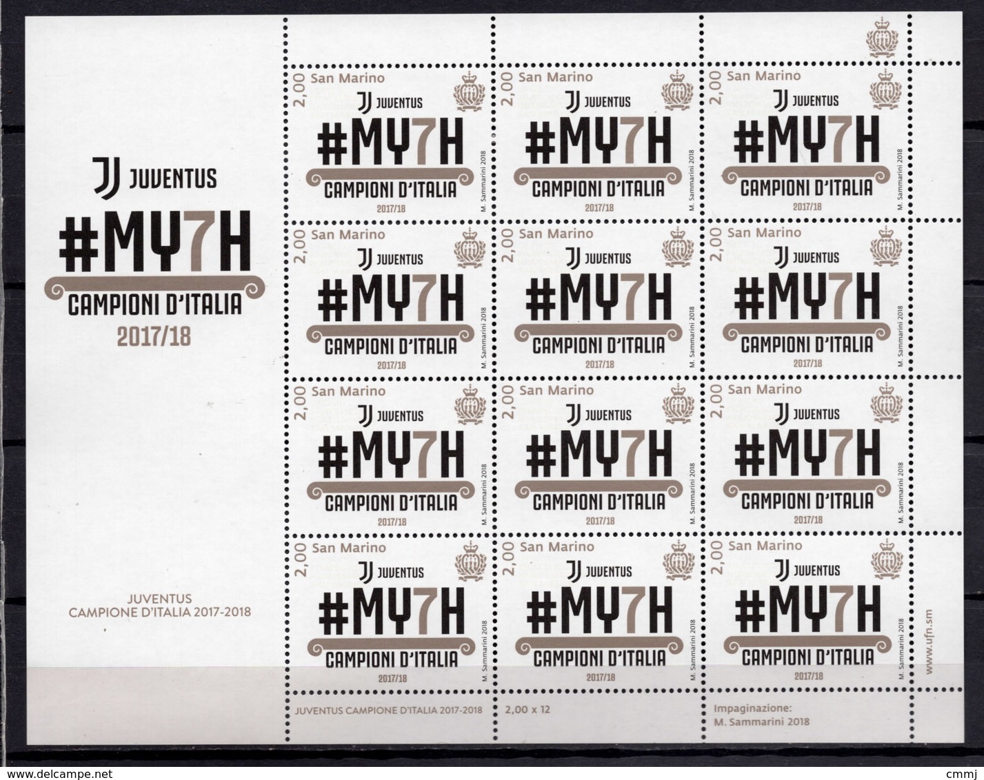 2018 - SAN MARINO - Juventus Campione D'Italia 2017-2018  - MF -  NH - ** - Unused Stamps