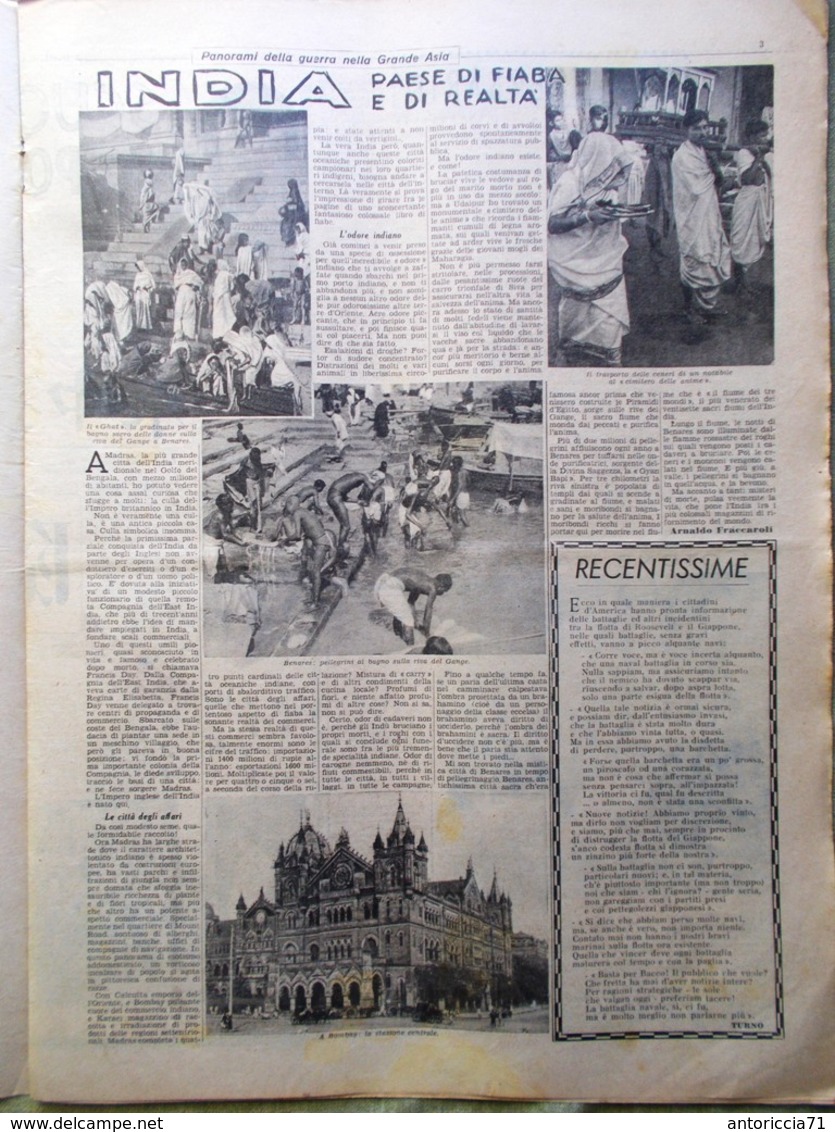 La Domenica Del Corriere 17 Maggio 1942 WW2 India Scuole In Giappone Scintoismo - Guerra 1939-45