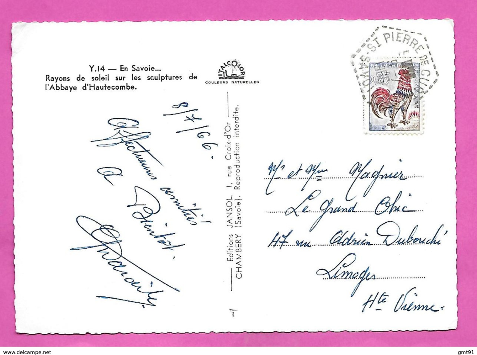 Carte Postale Type COQ  Obliteration Hexagone Tirets ST PIERRE De CURTILLE     1966 - Manual Postmarks