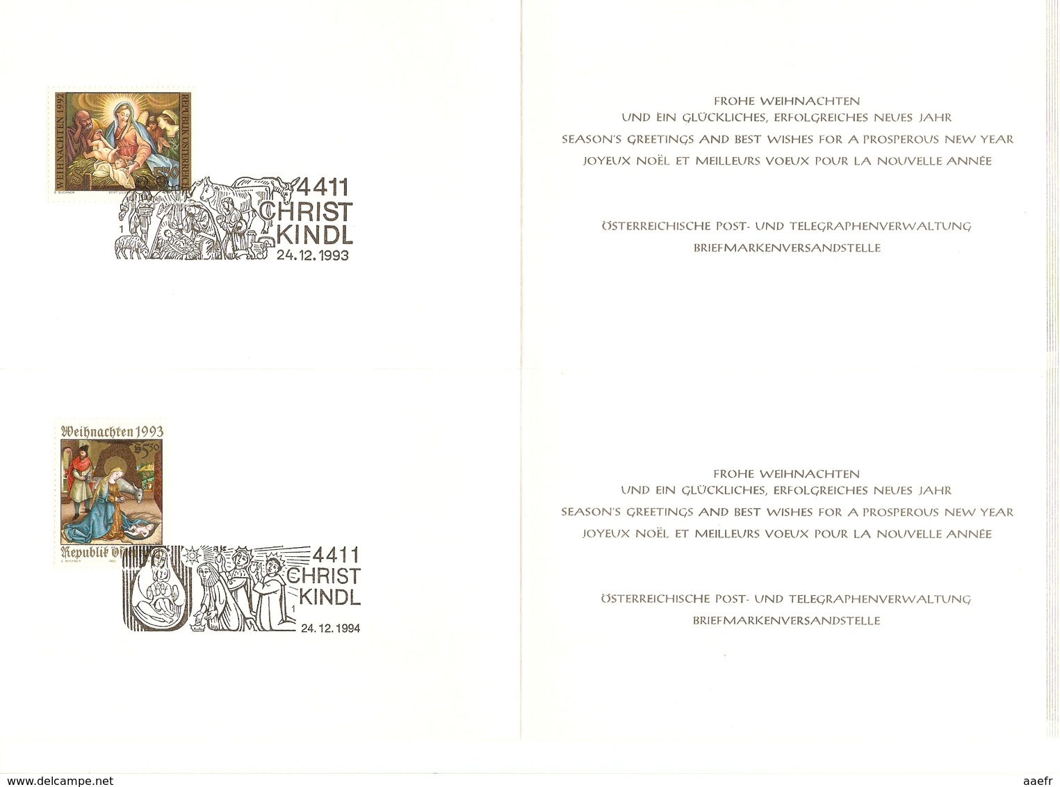 Autriche 1992/95 - 4 Documents De La Poste - Voeux De Noël Et Nouvel An - YT 1910/1943/1973/2005 - FDC