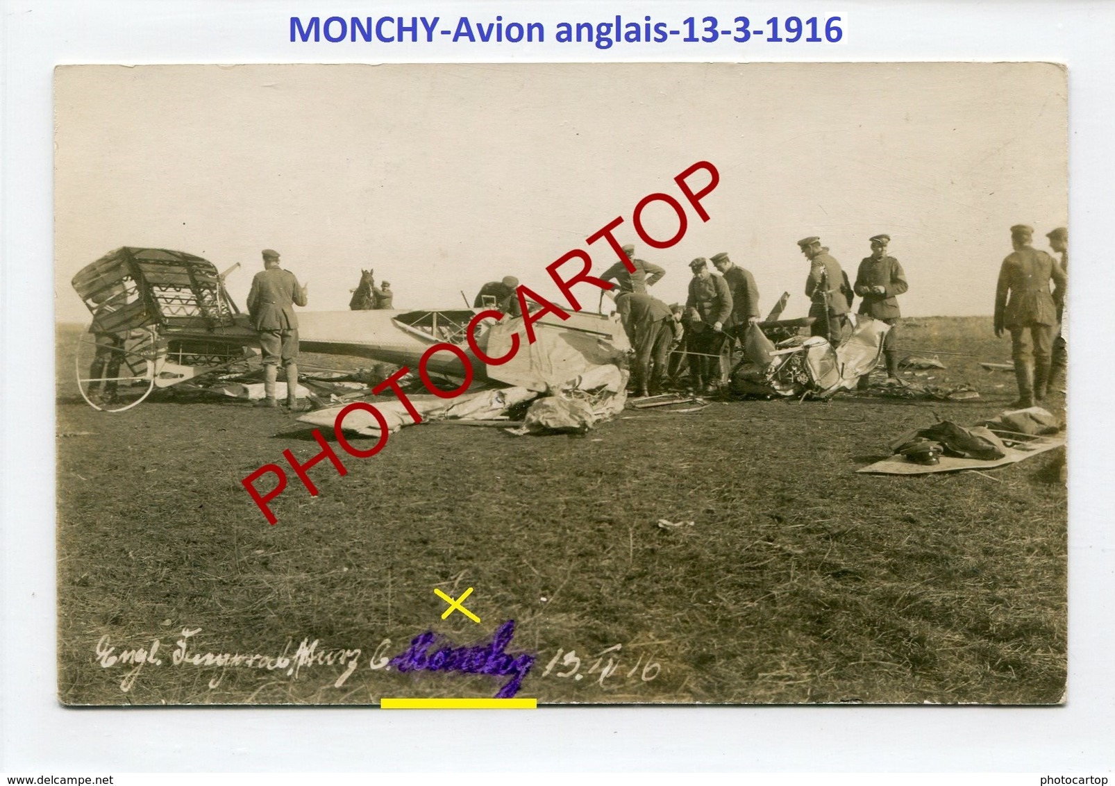 MONCHY-AVION Anglais-13-3-1916-Aviation-Fliegerei-Aircraft-CARTE PHOTO Allemande-Guerre 14-18-1 WK-62-MILITARIA- - 1914-1918: 1ère Guerre