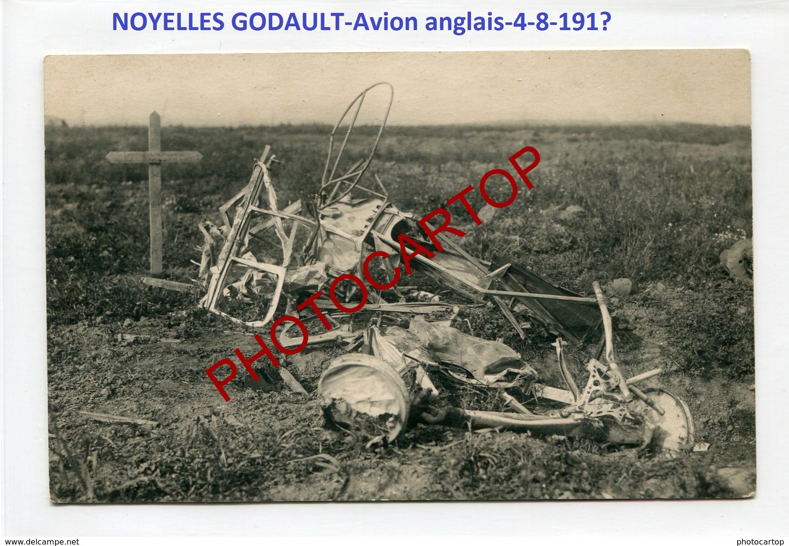 NOYELLES GODAULT-AVION Anglais-4-8-Tombe Du Pilote-Aviation-Fliegerei-Aircraft-CARTE PHOTO All.-Guerre 14-18-1 WK-62-MIL - Autres & Non Classés