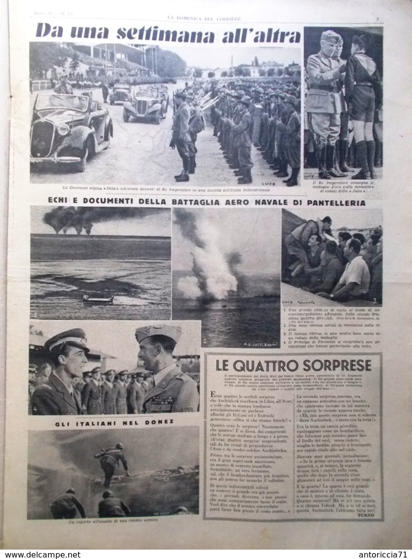 La Domenica Del Corriere 28 Giugno 1942 WW2 Pantelleria Julia Donez Sebastopoli - Oorlog 1939-45