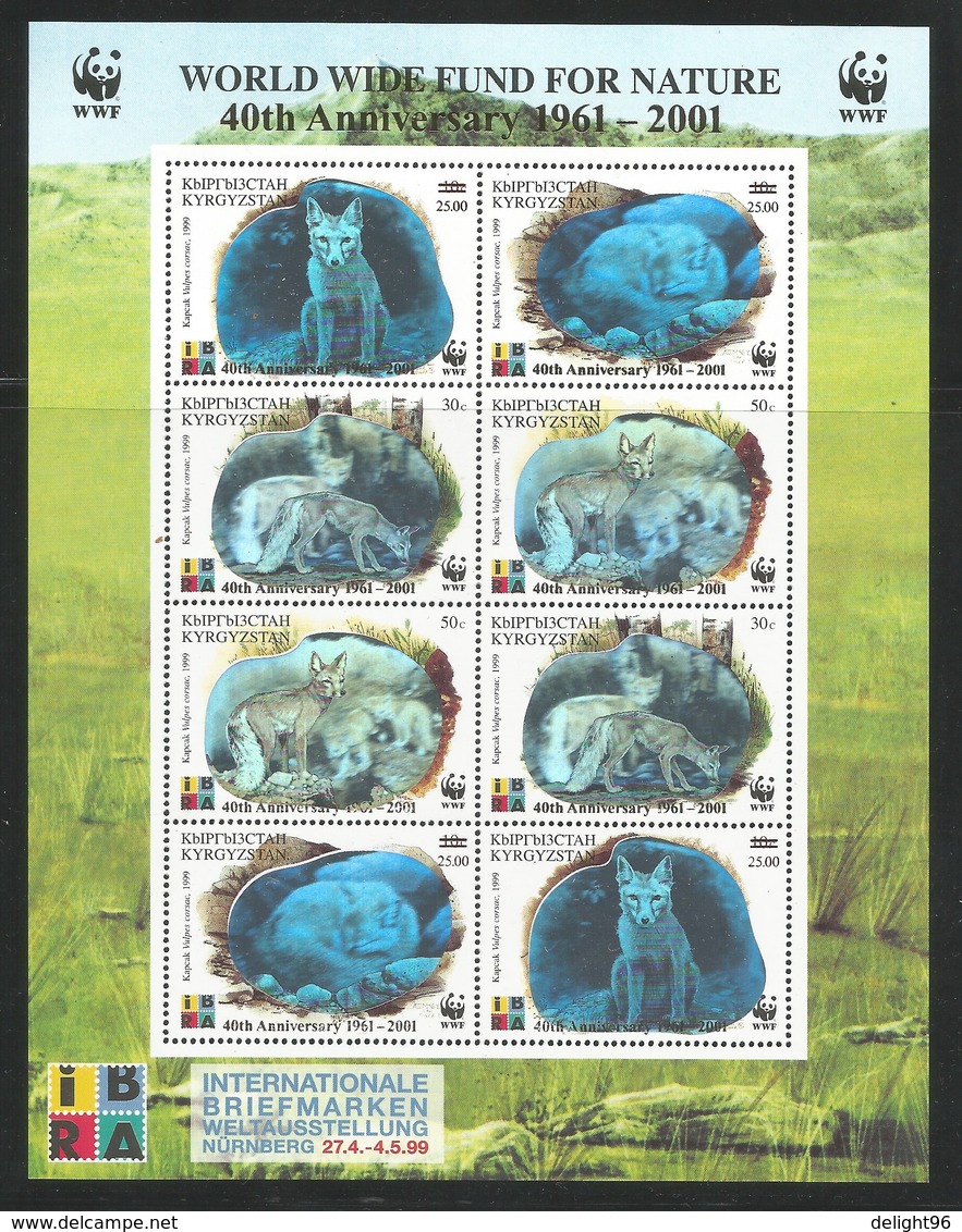 2001 Kyrgyzstan WWF Corsac Fox (hologrammed With 40th Anniv Of WWF Overprint In Gold) Minisheet (** / MNH / UMM) - Unused Stamps