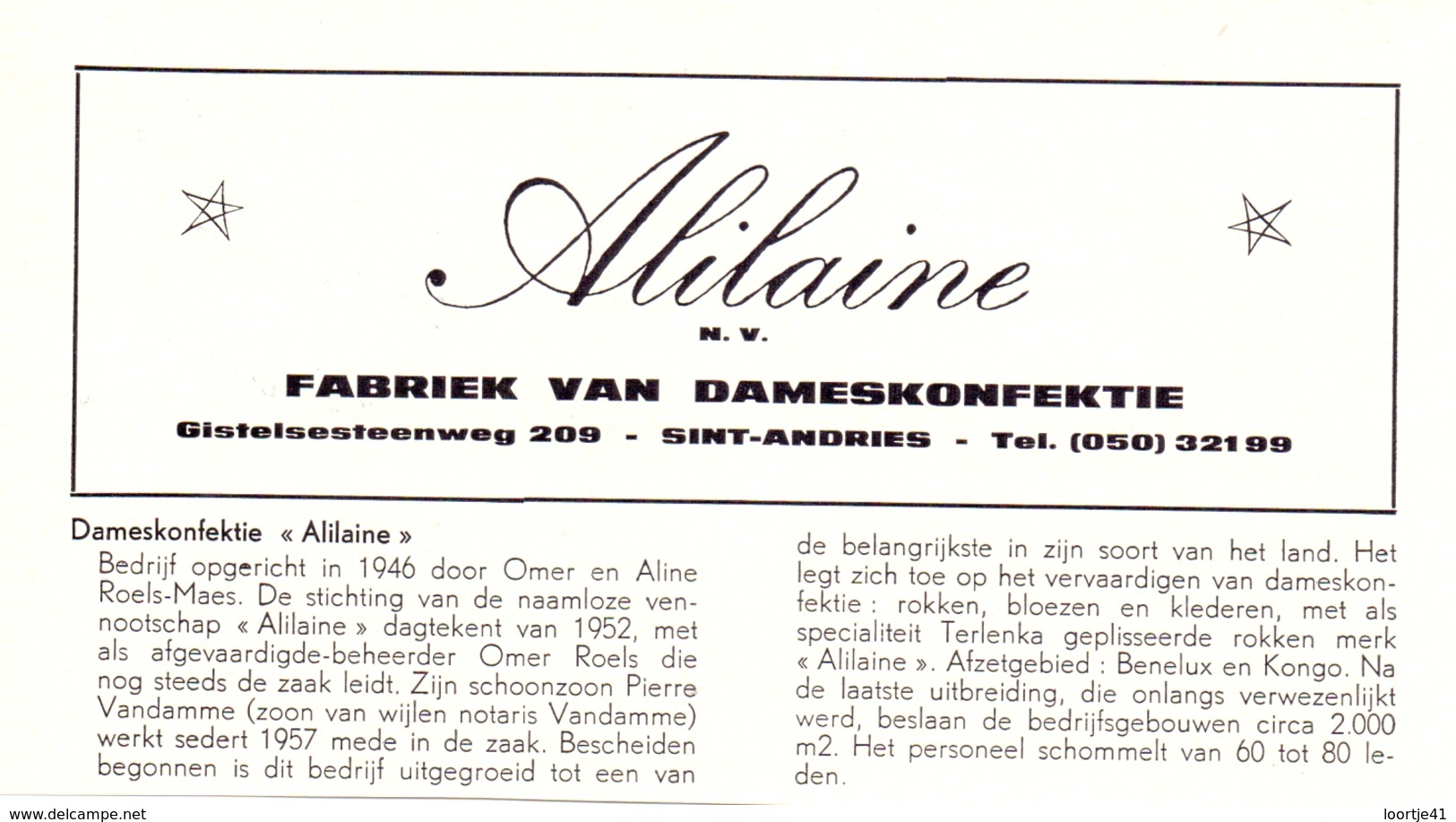 Pub Reclame Org. Knipsel Tijdschrift - Damesconfectie Alilaine - Sint Andries Ca 1961 - Advertising