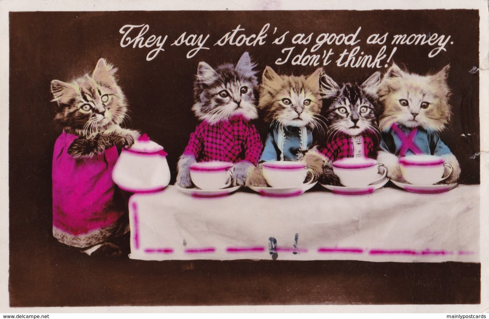 AP97 Animals - Dressed Up Cats Having Tea - Cats