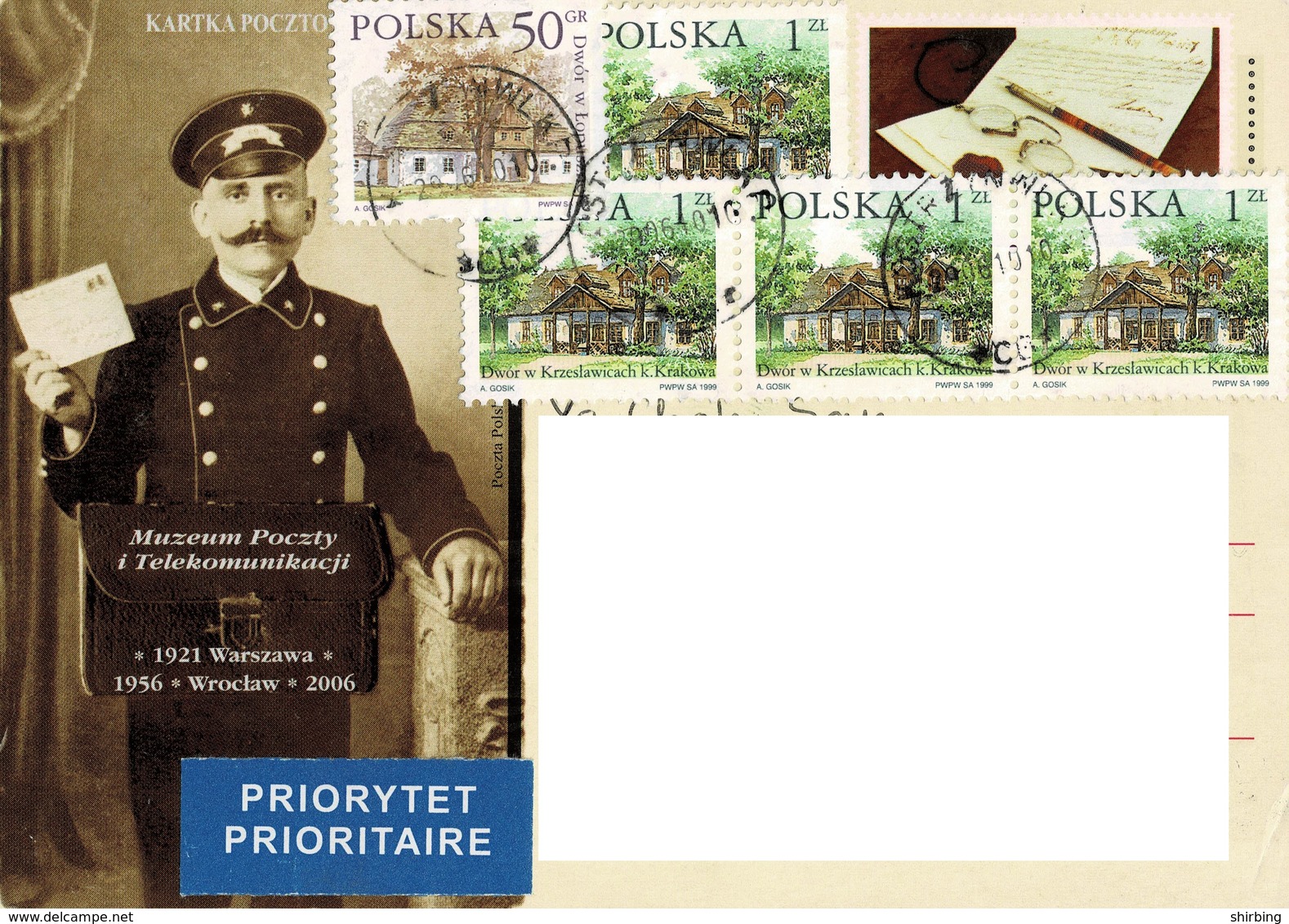 23A : Poland Architecture Building Stamps Used On Postman Postcard - Lettres & Documents