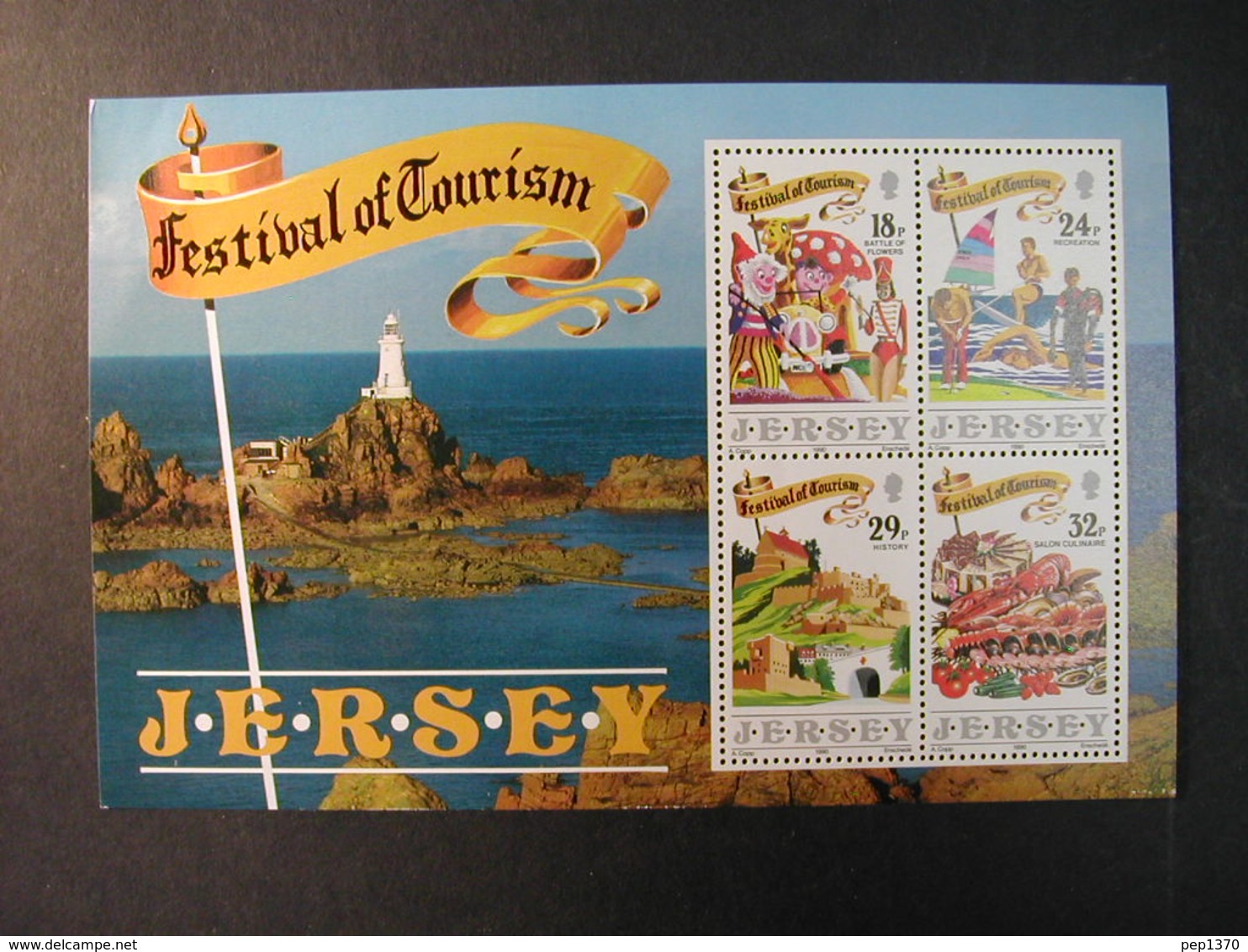 JERSEY 1990 - FESTIVAL DE TURISMO - FAROS - GOLF - YVERT BLOCK Nº 5 - Waterski