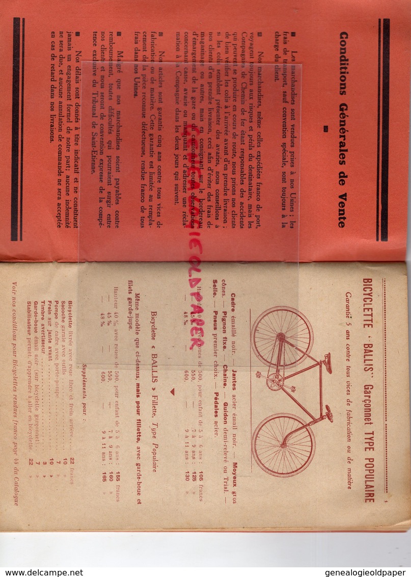 42- ST SAINT ETIENNE-RENNES-PARIS- RARE CATALOGUE MANUFACTURE CYCLE BALLIS- BICYCLETTE-TANDEM-FUSIL LEPAGE-HAMMERLESS - Transportmiddelen