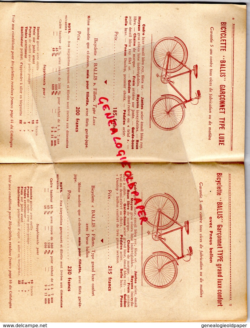 42- ST SAINT ETIENNE-RENNES-PARIS- RARE CATALOGUE MANUFACTURE CYCLE BALLIS- BICYCLETTE-TANDEM-FUSIL LEPAGE-HAMMERLESS - Transport