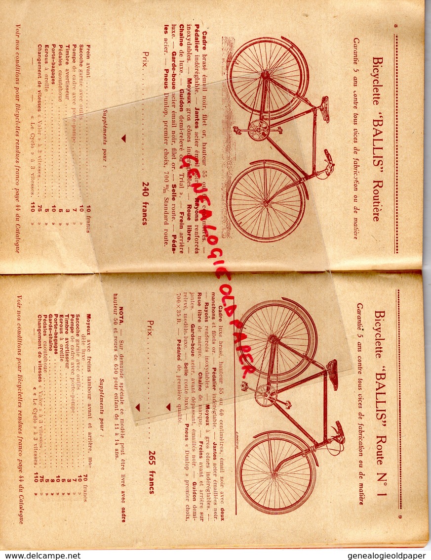 42- ST SAINT ETIENNE-RENNES-PARIS- RARE CATALOGUE MANUFACTURE CYCLE BALLIS- BICYCLETTE-TANDEM-FUSIL LEPAGE-HAMMERLESS