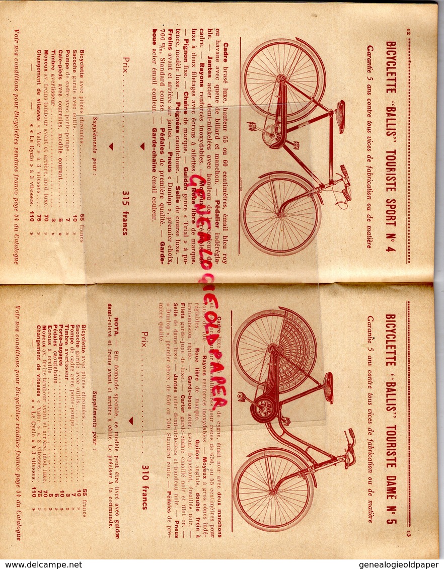 42- ST SAINT ETIENNE-RENNES-PARIS- RARE CATALOGUE MANUFACTURE CYCLE BALLIS- BICYCLETTE-TANDEM-FUSIL LEPAGE-HAMMERLESS