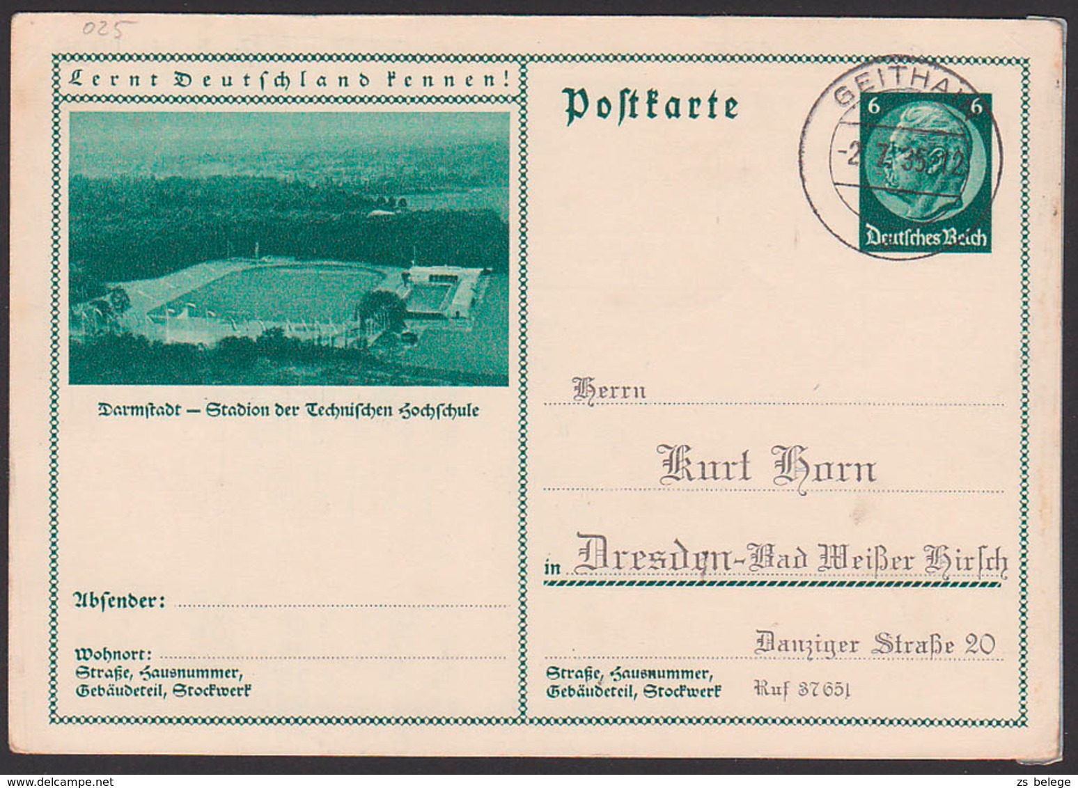 Deutsches Reich P232/25 Darmstadt Stadion Der Technischen Hochschule, Gaithain Germany Picture-card 2.7.35 - Altri & Non Classificati