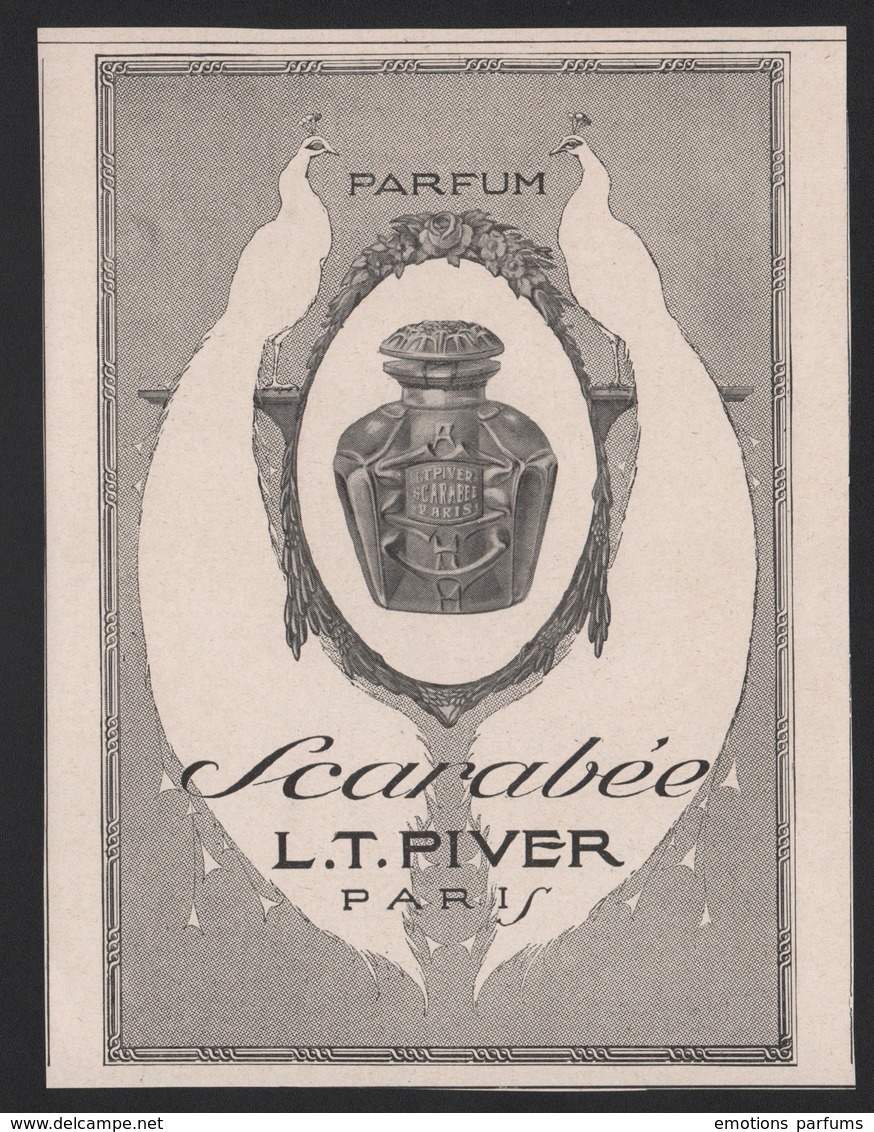 Pub Papier 1913 Parfum LT Piver Parfumeur Parfums Scarabée  Oiseaux Paon - Publicités