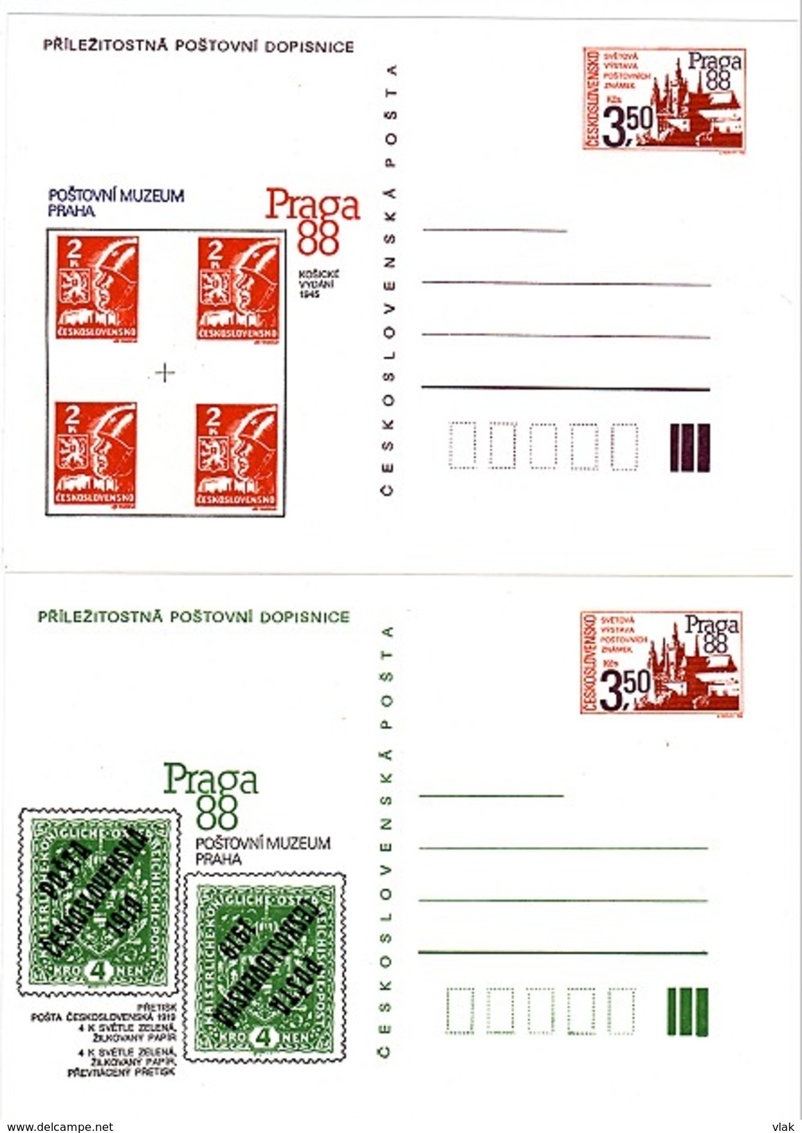 Czechoslovakia 1988 World Stamp Exhibition PRAGA - Set Of 8 - Cartes Postales