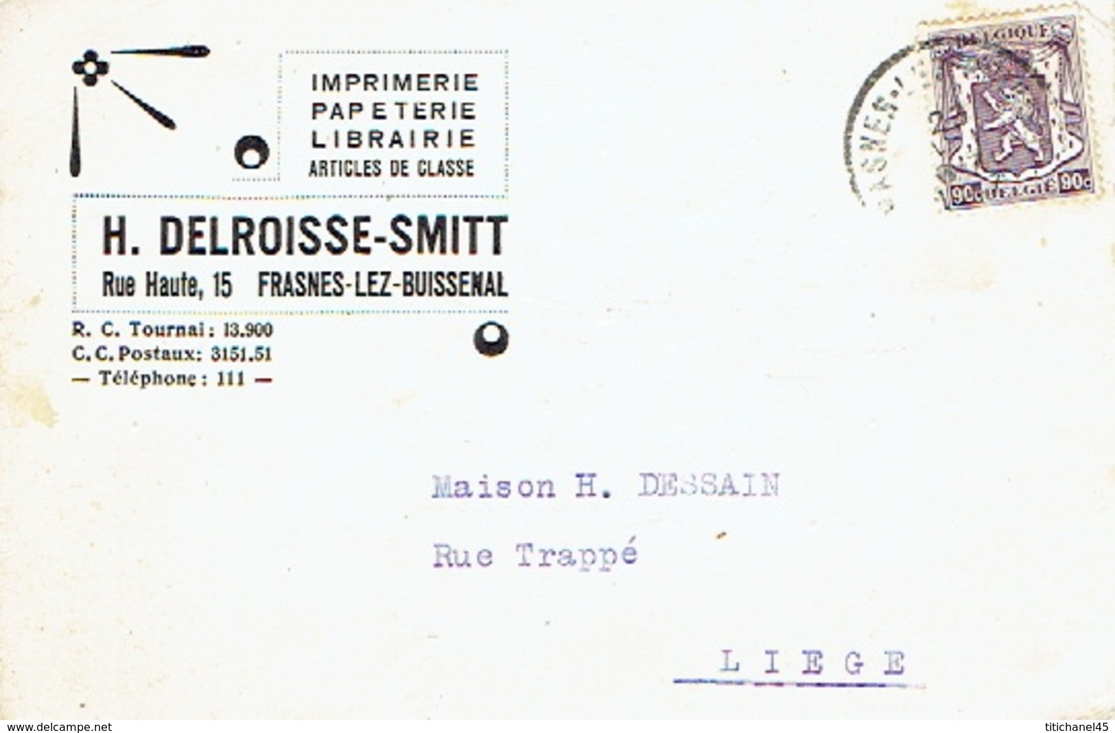 CP Publicitaire FRASNES-LEZ-BUISSENAL 1947 - H. DELROISSE-SMITT - Imprimerie-Papeterie-Librairie - Frasnes-lez-Anvaing