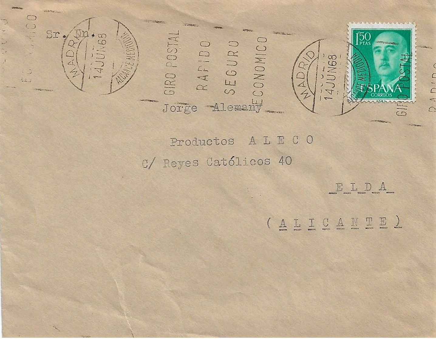 A7. ESPAÑA. Carta Con Rodillo Tipo Bernal. MADRID ALCANCE MEDIODIA. Rodillo Giro Postal. Postal History. - Cartas & Documentos