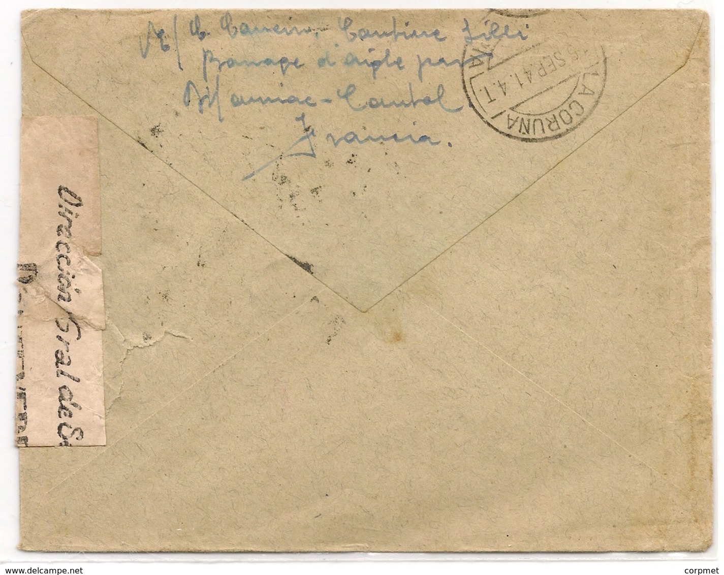 FRANCE - 1941 DOUBLE CENSORED COVER From CANTAL To LA CORUÑA - Yvert ·#  414B - 373 Vf MARGINAL STAMPS - WW II