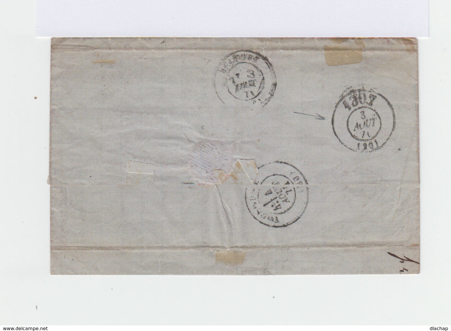 Sur Lettre Timbre Dit D'Alsace Lorraine  20 C. Bleu . CAD Mulhausen 1871.  Cachet Bureau De Passe 1307. (796) - 1849-1876: Période Classique