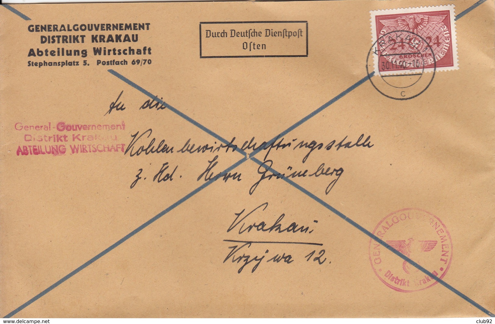 DIENSTMARKEN : Mi 6 /  Deux Lettres + N° 21 / 3 Lettres Dont 1 Paire + 31/ L TTes De Krakau Entre 30.11.1940 Et 19.2.194 - Generalregierung