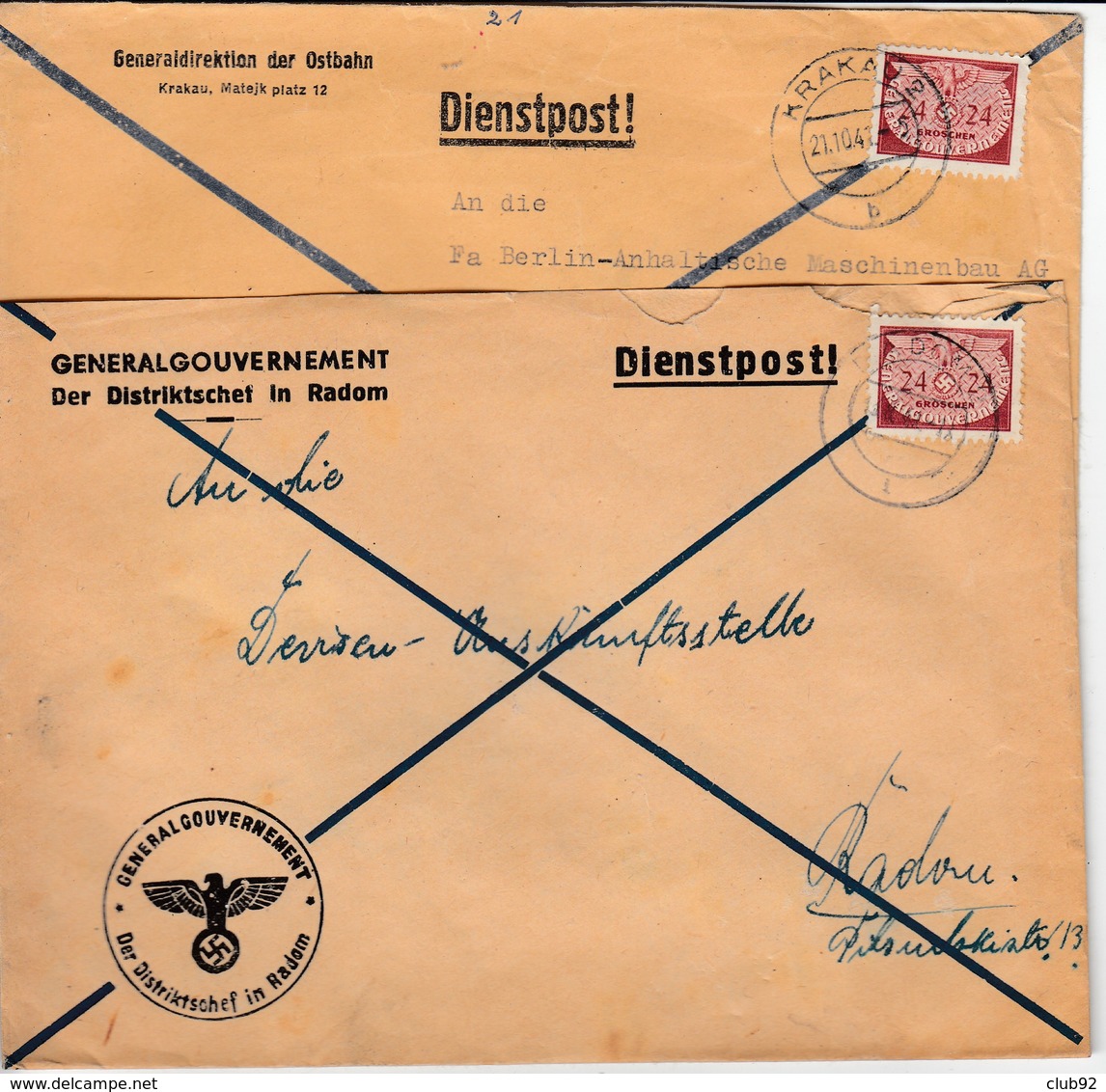 DIENSTMARKEN : Mi 6 /  Deux Lettres + N° 21 / 3 Lettres Dont 1 Paire + 31/ L TTes De Krakau Entre 30.11.1940 Et 19.2.194 - Generalregierung