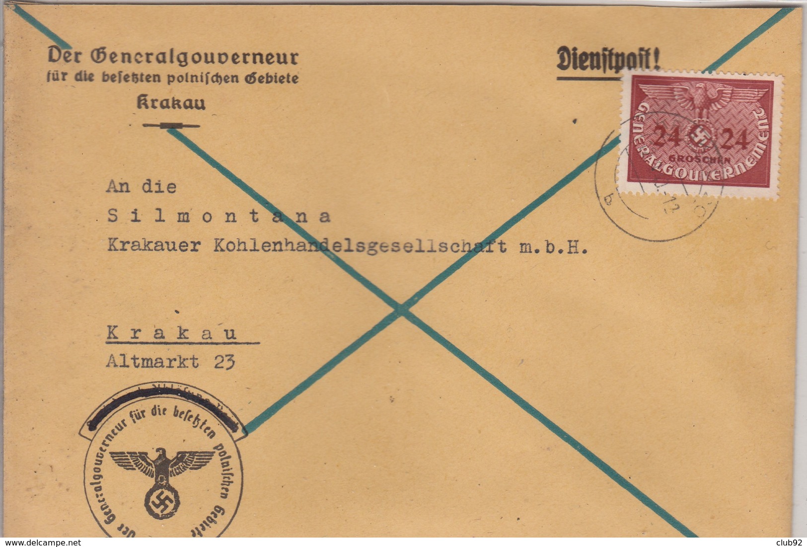 DIENSTMARKEN : Mi 6 /  Deux Lettres + N° 21 / 3 Lettres Dont 1 Paire + 31/ L TTes De Krakau Entre 30.11.1940 Et 19.2.194 - Generalregierung