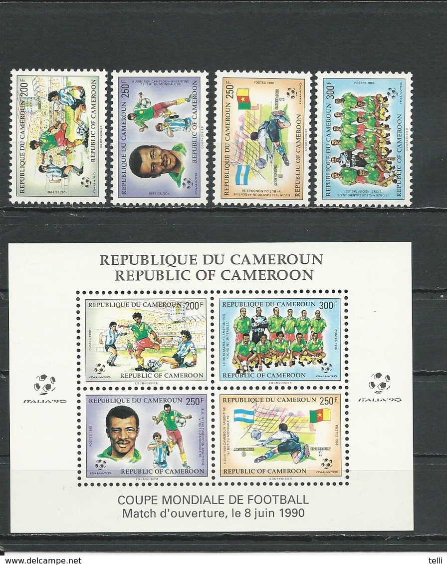 CAMEROUN  Scott 848-851, 851a  Yvert 827-830, BF24 (4+bloc) ** Cote 18  $ 1990 - Cameroun (1960-...)