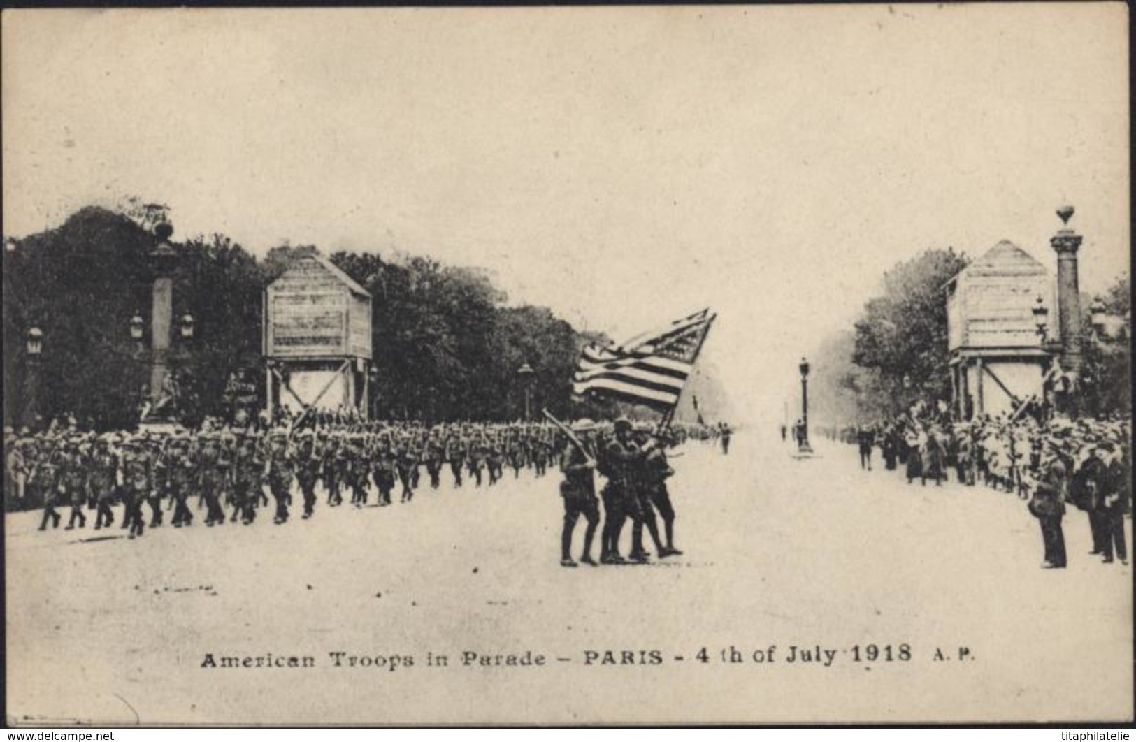 CPA American Red Cross Post Card Croix Rouge Carte Postale American Troops In Parade Paris 4th Of July 1918 Guerre 14 - Croce Rossa