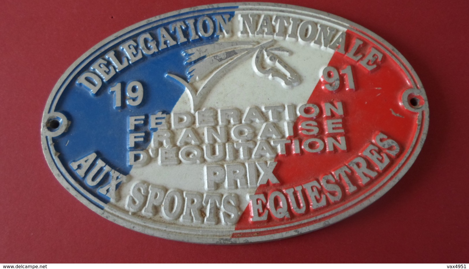 EQUITATION PLAQUE  DELEGATION NATIONALE 1991  AUX SPORTS EQUESTRES    ****  RARE   A  SAISIR ***** - Equitation
