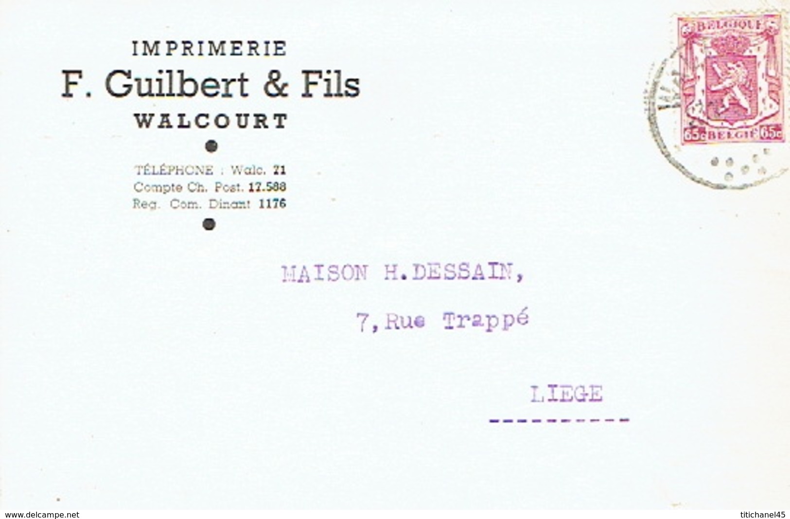 CP Publicitaire WALCOURT 1947 - F. GUILBERT & Fils - Imprimerie - Walcourt