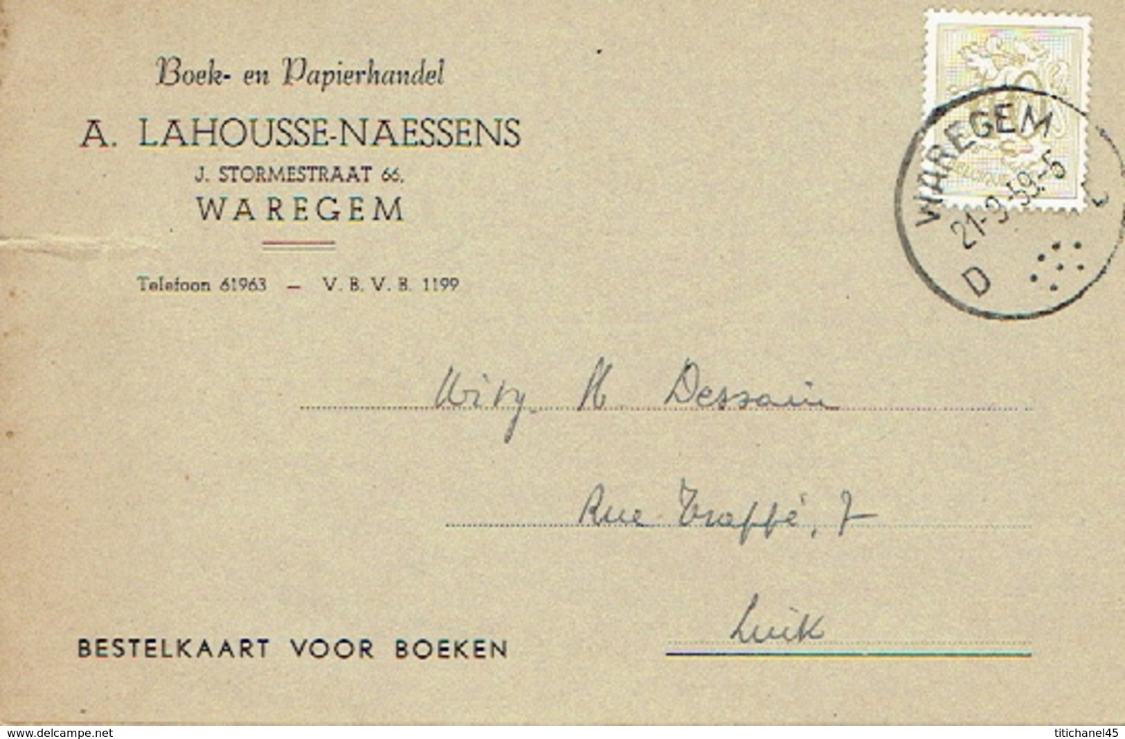 PK Publicitaire WAREGEM 1959 - A. LAHOUSSE-NAESSENS - Boek-en Papierhandel - Waregem