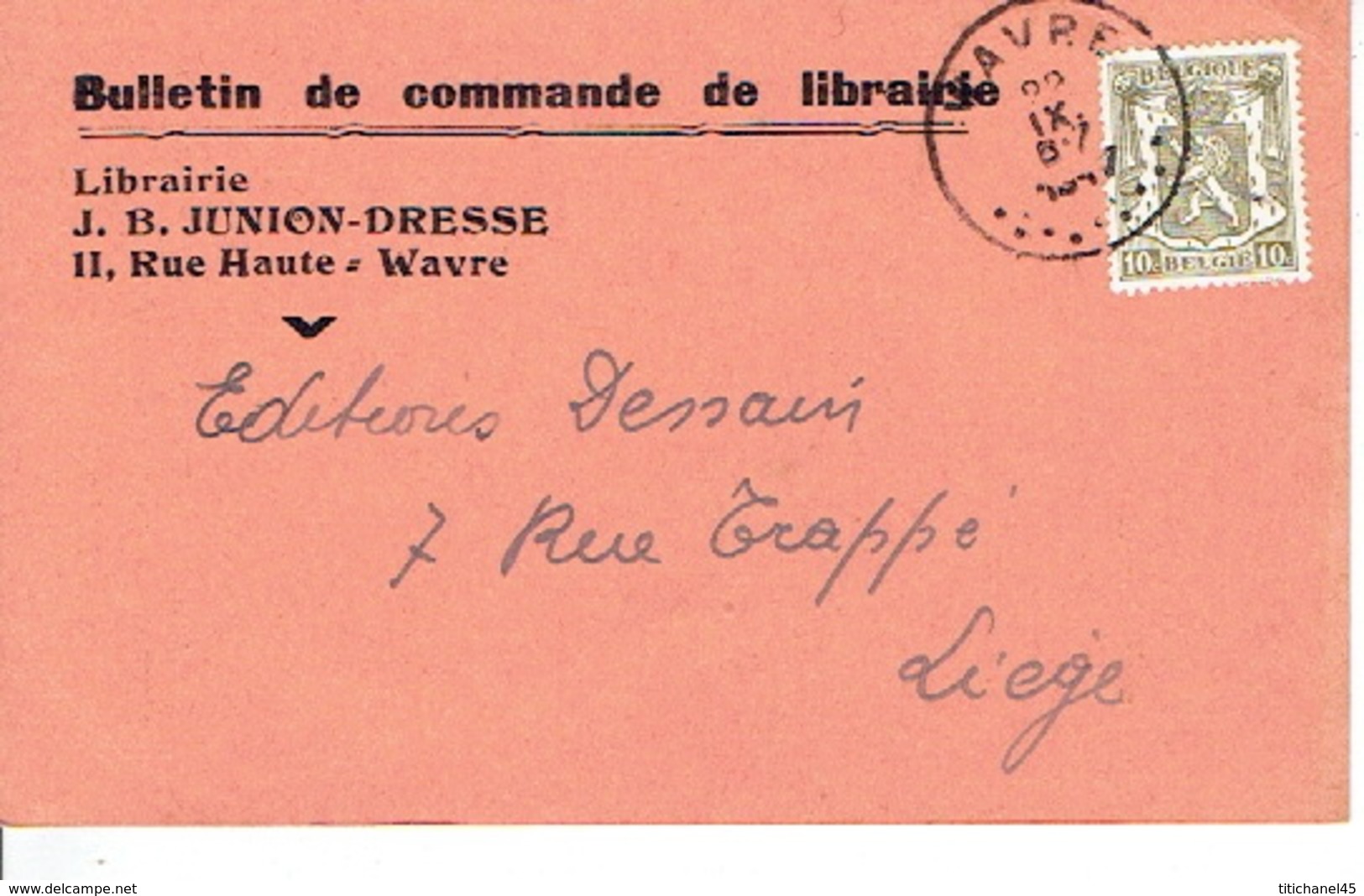 CP Publicitaire WAVRE 1947 - J. B. JUNION-DRESSE - Librairie - Wavre