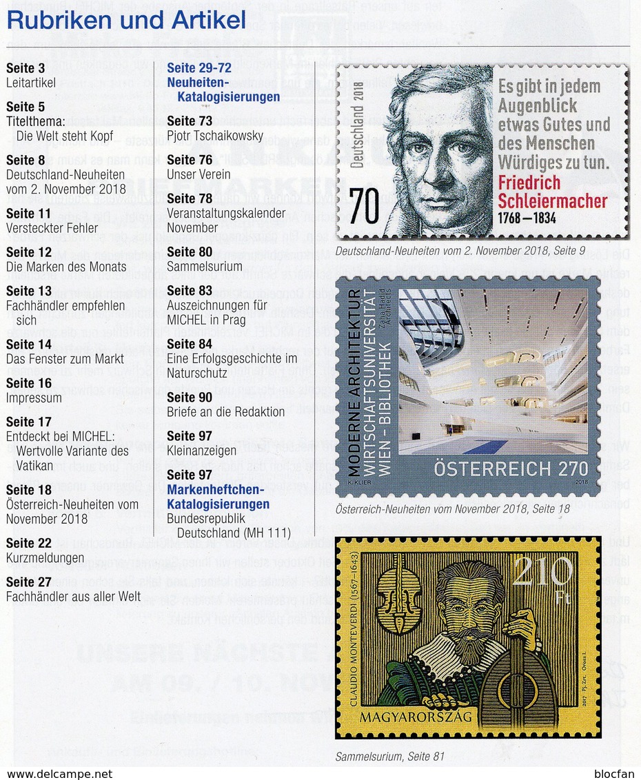 Briefmarken Rundschau MICHEL 11/2018 Neu 6€ Stamp Of The World Catalogue/magacine Of Germany ISBN 978-3-95402-600-5 - Tedesco