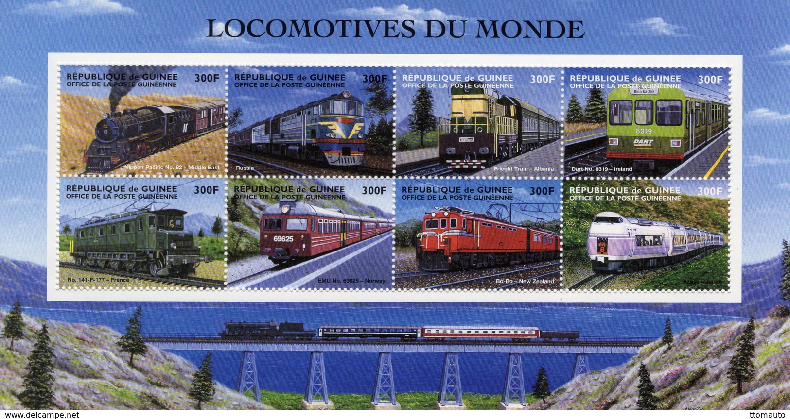 République De Guinée  -  Locomotives Du Monde   -   8v Feuillet Sheet Mint/Neuf/MNH - Trains