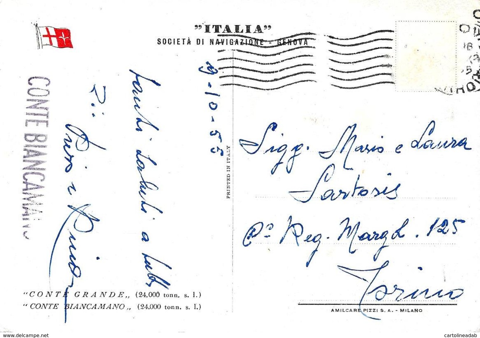 [DC7852] CPA - ITALIA - SOCIETA' DI NAVIGAZIONE - GENOVA - Viaggiata 1955 - Old Postcard - Altri & Non Classificati