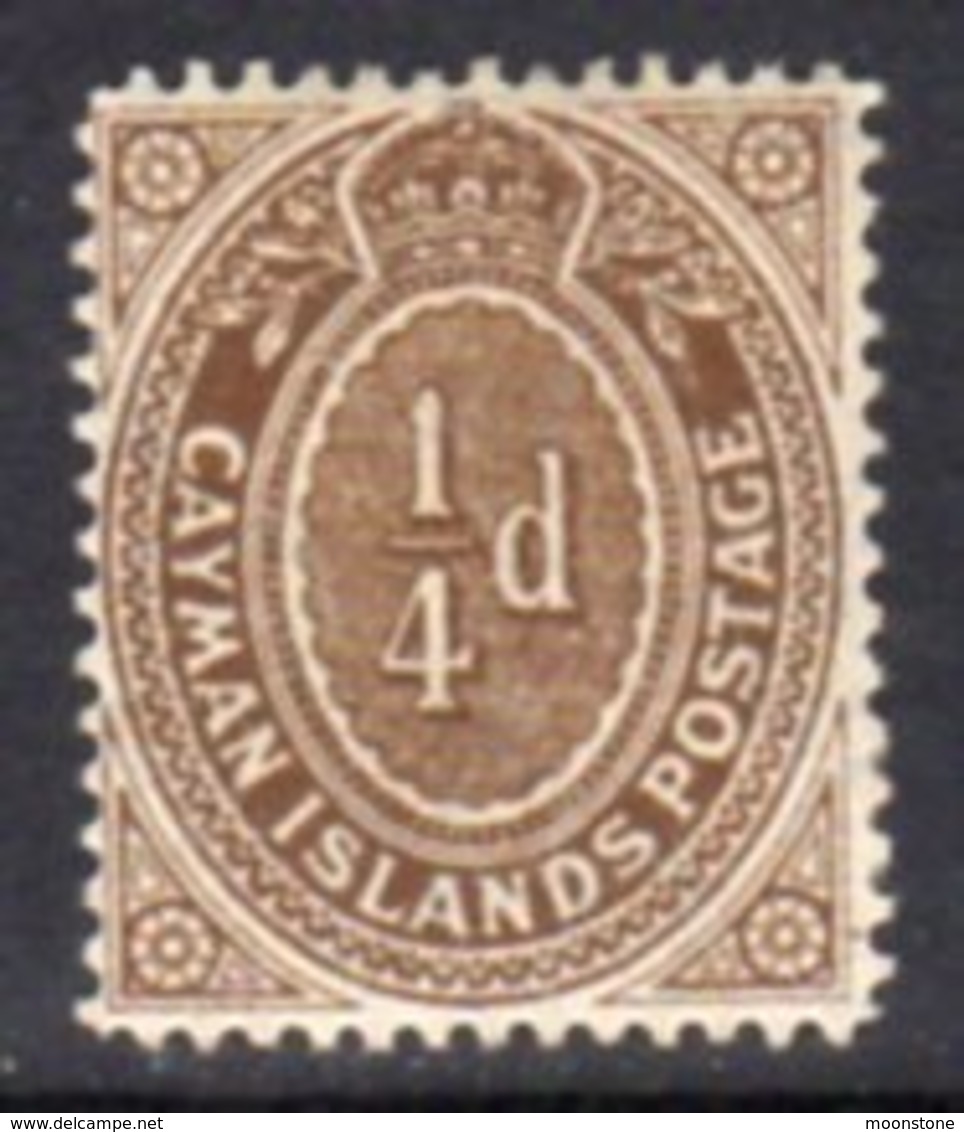 Cayman Islands KEVII 1908 ¼d Grey-brown, Wmk. Multiple Crown CA, Hinged Mint, SG 38a (WI2) - Cayman Islands