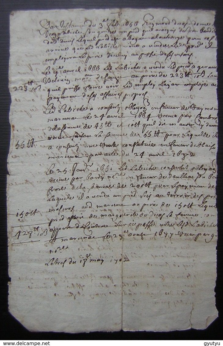 1702, Document Concernant Jean Labiche Et Sa Femme (région De Montauban) - Manoscritti