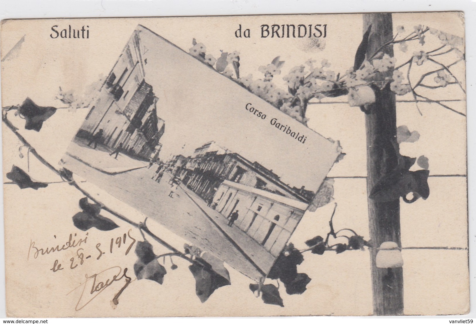 BRINDISI-SALUTI DA...VEDUTA CORSO GARIBALDI-CARTOLINA NON VIAGGIATA DATATA 28-9-1915 - Brindisi