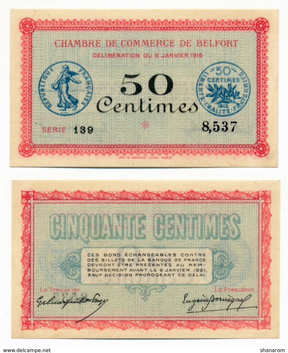 1914-1918 // C.D.C. // BELFORT // 6 Janvier 1916 // 50 Centimes - Chambre De Commerce