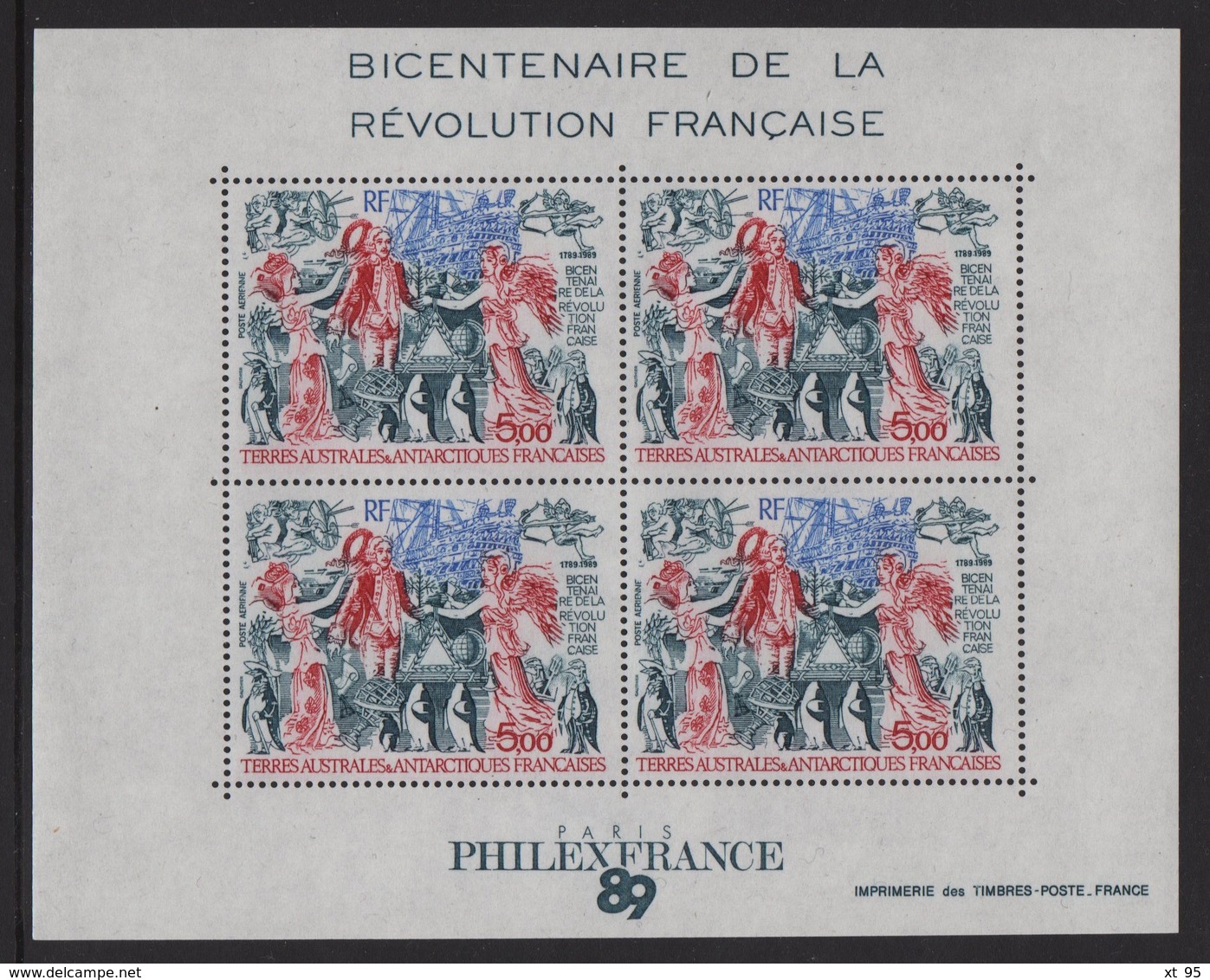 TAAF - BF N°1 - ** - Bicentenaire Revolution Francaise - Cote 12.50€ - Hojas Bloque