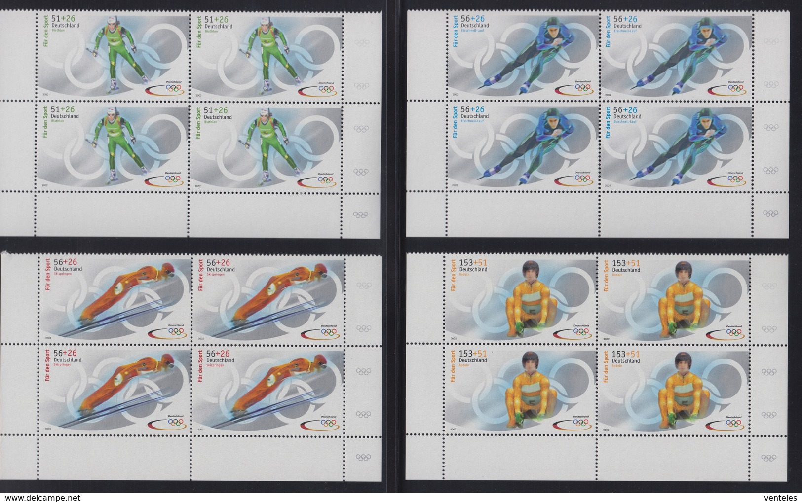 GERMANY 07.02.2002 BLOCKS OF 4 Mi # 2237-40, 2002 Salt Lake City Winter Olympics, MNH OG - Winter 2002: Salt Lake City