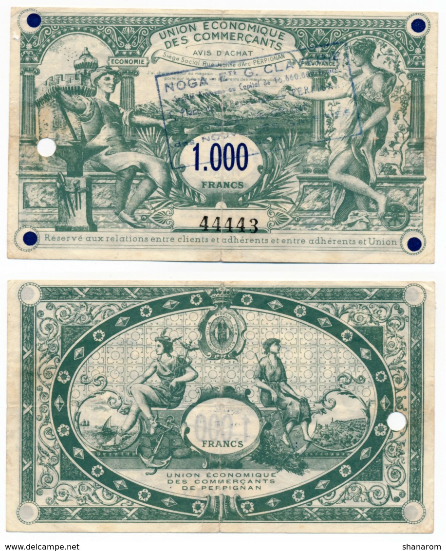 PERPIGNAN // UNION ECONOMIQUE DES COMMERCANTS // 1000 Francs - Bonos