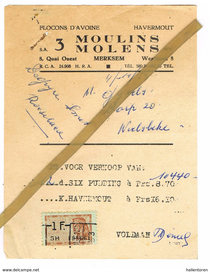 Merksem: 1953, S.A. 3 MOULINS - 3 MOLENS  N.V.   Flocons D'avoine   Havermout - 1950 - ...