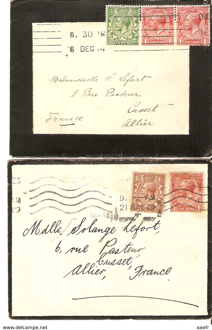 Grande-Bretagne à France 1914/9 - 2 Faire-parts De Décès De Oxford - Adressés à Mlle Lefort à Cusset, Allier - Lettres & Documents